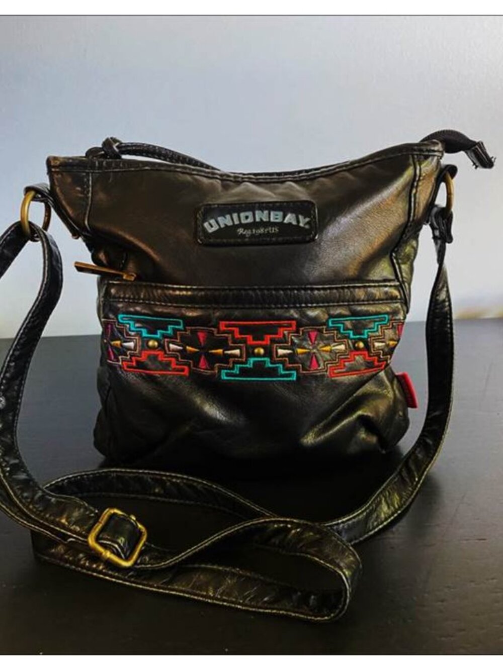 Y2K UNIONBAY Black Crossbody Bag with Embroidery LIKE NEW !!